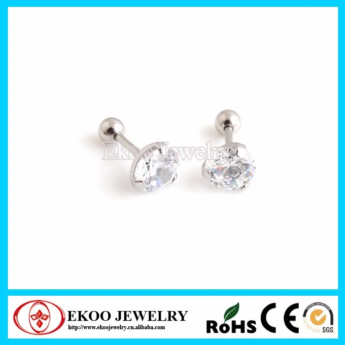 143139Y316L Surgical Steel Pronged Round CZ Ear Tragus