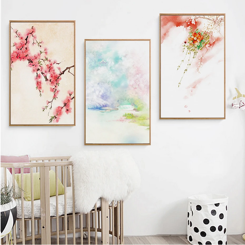 Landscape-Cherry-Blossoms-Canvas-Paintings-Japan-Flowers-Mountain-Abstract-Poster-Nordic-Wall-Art-Picture-Living-Room (1)