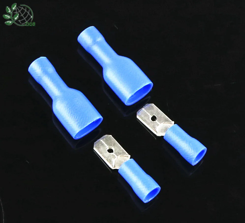 50PCS blue 16 14AWG Insulated Spade Crimp Wire Cable Connector Splice