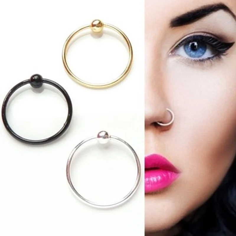 2 PCS Fashion 8mm Plain Ball Nose Cartilage Tragus Ring Hoop Body