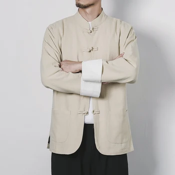 

Pure Color Long Sleeved men Jacket Chinese Retro Style Men coat Cotton & Linen Mens Coats Asia size S - 5XL
