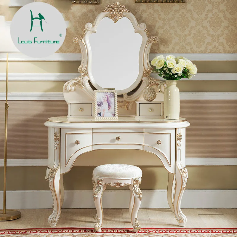 Луи Мода комоды Роскошный мини принцесса макияж скамейка белая твердая древесина макияж стол маленькая мебель для семьи