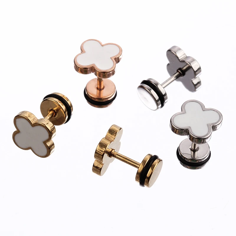 

Four Leaf Clover Lucky Earrings Fancy Women Jewelry 316L Stainless Steel Gold Ear Stud Punk