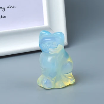 

1.5 inch Opalite cat Figurines Mini Animals Craft Carved mineral Healing quartz crystals Statue for children Home Decoration