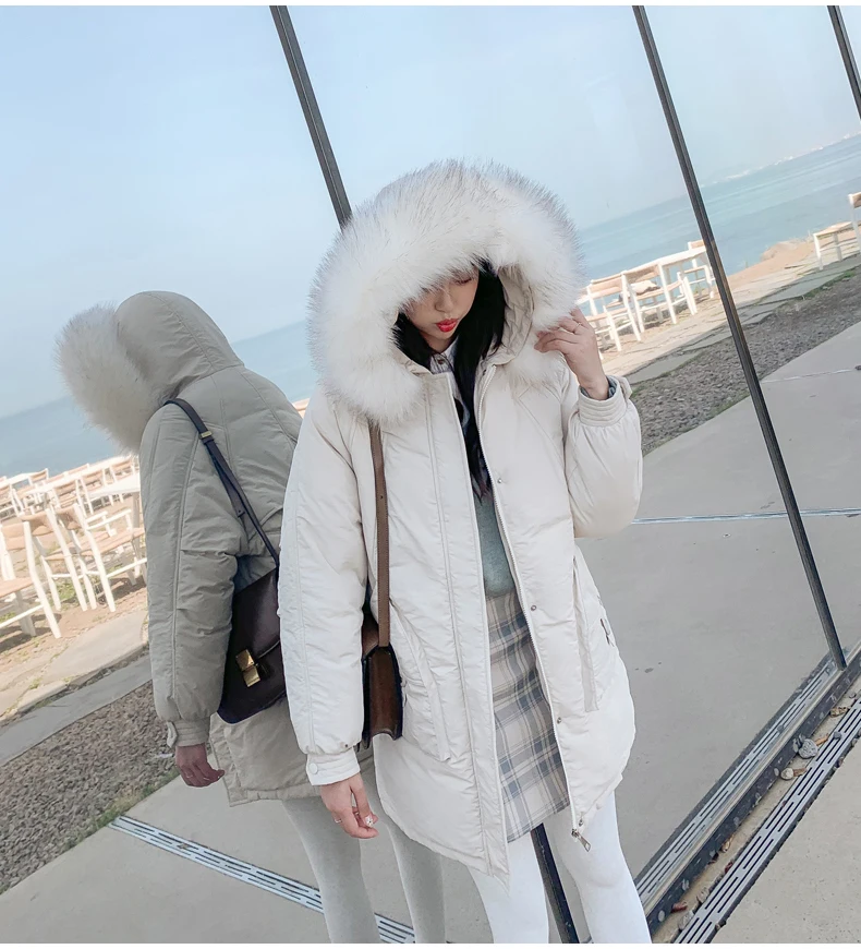 Зимняя Длинная женская куртка с большим меховым воротником, Толстая теплая зимняя куртка с капюшоном, пальто, зимние парки, верхняя одежда, куртка