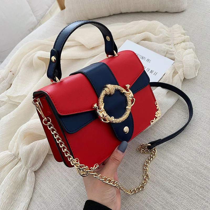 

2019 Contrast Color Lock Small Square Package New Fashion Flip Shoulder Bag Leisure Personality Temperament Chain Messenger Bag