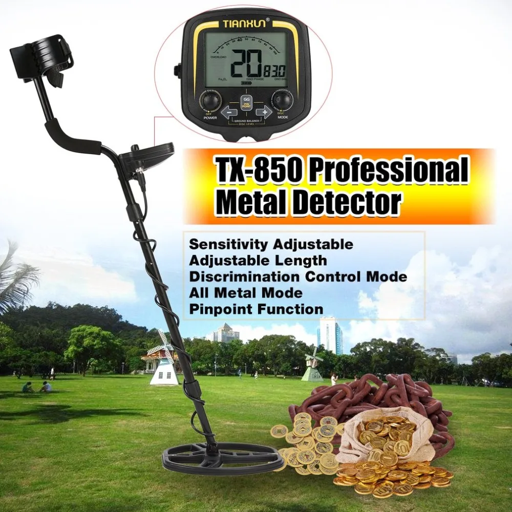 

TX-850 Professional Underground Metal Detector Handheld Treasure Hunter Gold Digger Finder With Headphone LCD Display