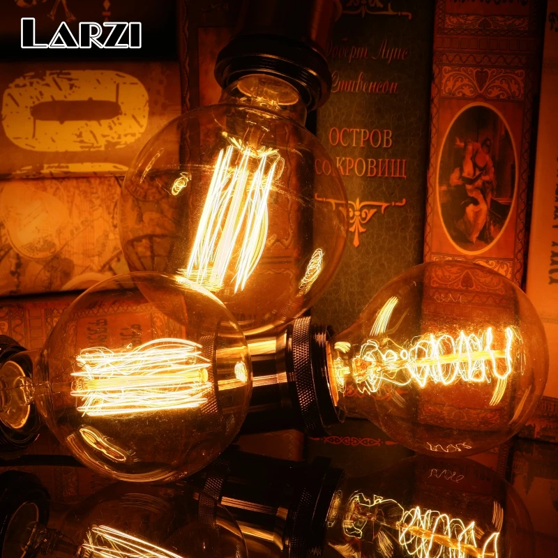 LARZI Винтаж Edison светильник лампочка G80 G95 подвесной светильник в стиле ретро E27 40 Вт Глобус можно использовать энергосберегающую лампу или светодиодную лампочку) 220V нити светильник ing Lampada для домашнего декора