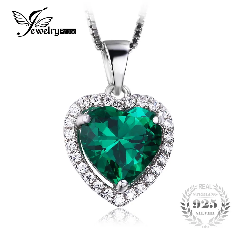 JewelryPalace Heart Of Ocean 2.4ct Green Created Emerald Love Forever Halo Pendant 925 Sterling Silver No Chain | Украшения и