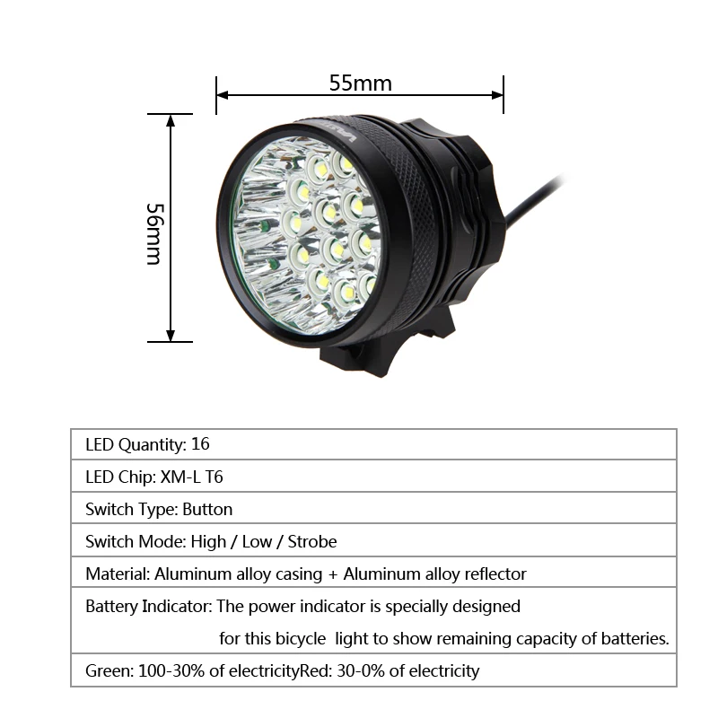 Настоящее 60000 lm 16x xm-l T6 LED спереди велосипедная фара Велосипедный Спорт лампы велосипедные аксессуары без батареи