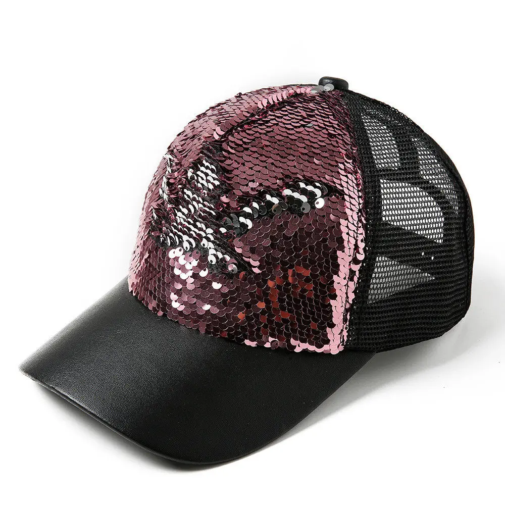 Модный стиль летний женский хвостик шляпа козырек Блестящий грязный булочка Snapback шляпы солнцезащитные, кепки - Цвет: Розовый