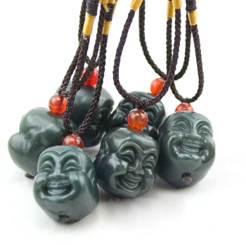 

Natural Dark Green Stone Pendant Laughing Buddha Maitreya Pendant Necklace Buddha Pendant Men Women's Stone Jewelry