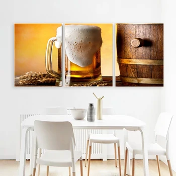 

Laeacco Canvas Calligraphy Painting 3 Panel Beer Barrel Wall Artwork Pastoral Posters and Prints Nordic Home Living Room Decor