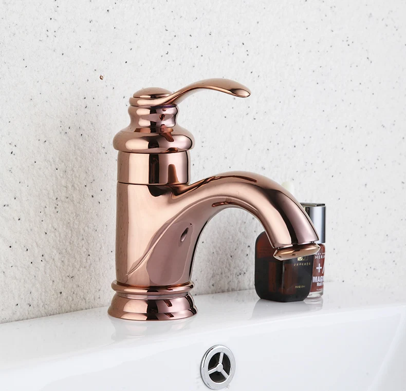 Basin Faucets Luxury Rose Gold Bathroom Faucet Single handle Basin Mixer Tap Deck Mounted Brass Lavatory sink Mixer Basin Tap