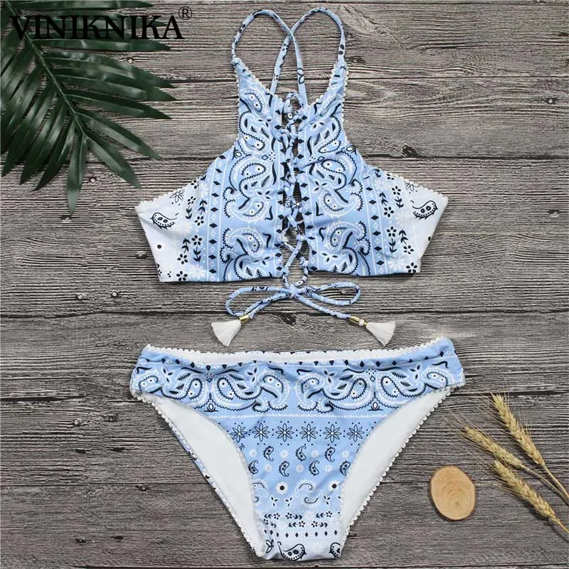 VINIKNIKA Summer Beach Printing Tassel Sling Swimsuit High Quality