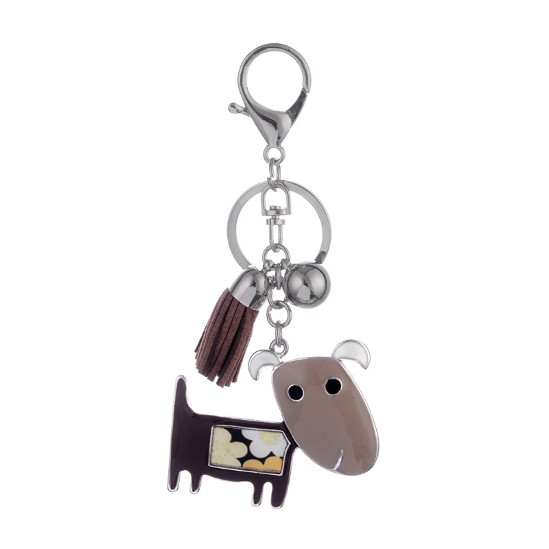 

High Quality Drip Alloy Keychain Chaveiro Drop oil Glaze little Khaki brown dog KeyChain women stainless Key Ring