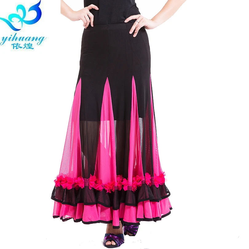 Free Shipping Ballroom Dance Flamenco Long Skirt Big Swing Modern Waltz Modern Standard Stretchy Waistband Dress