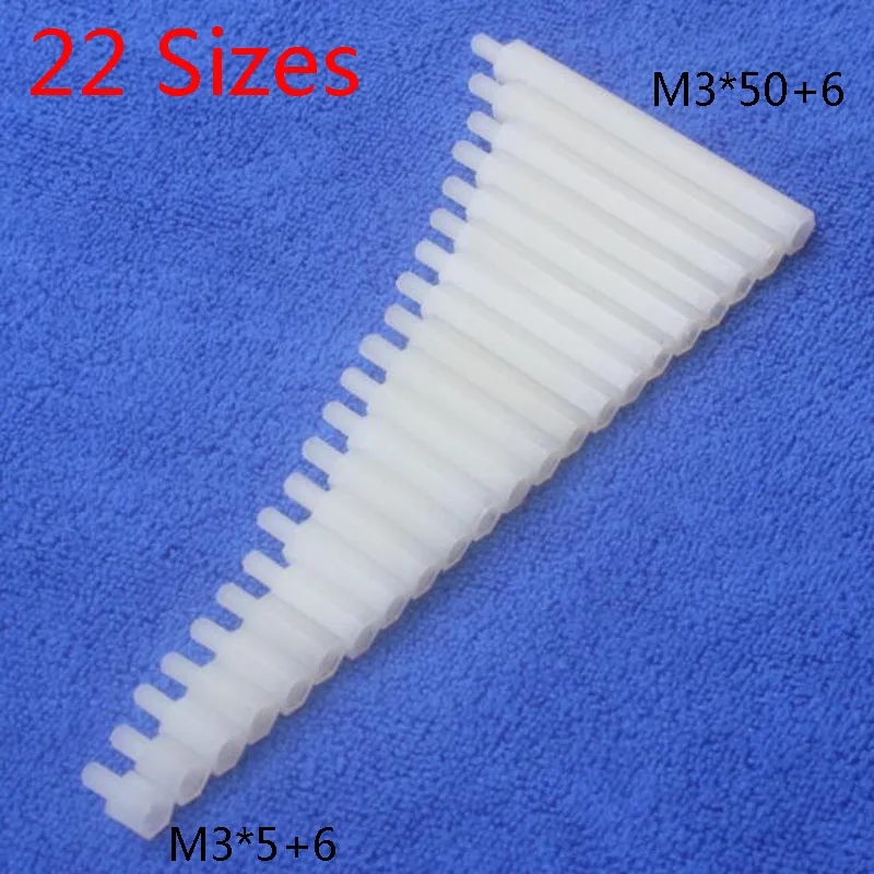 

M3*5/6/8/9/10/11/12/15/16/18/20/22/24/25/28/30/32/35/38/40/45/50+6 white 1pcs Nylon Standoff Spacer Standard M3 Male-Female
