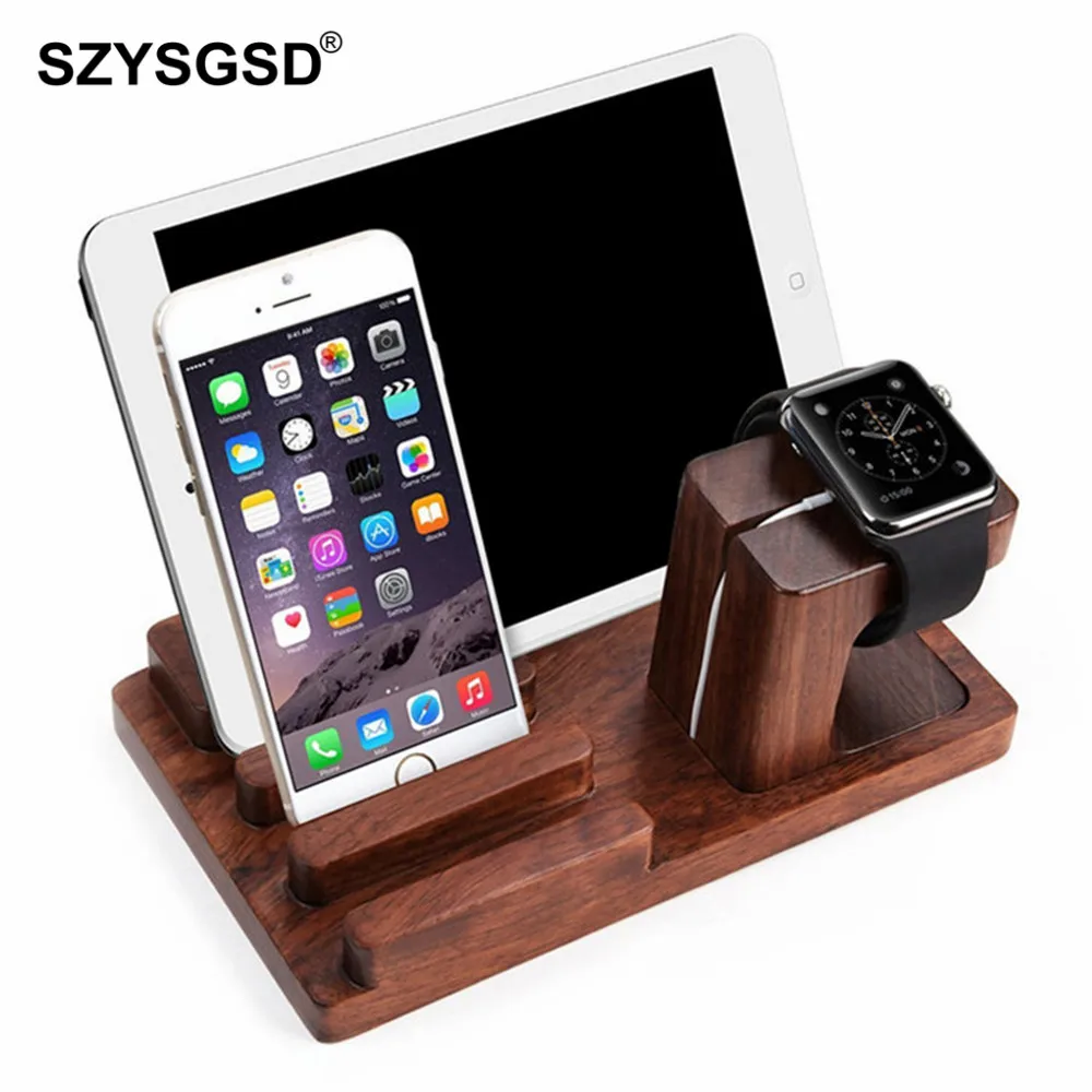 

SZYSGSD Multi-function Charging Dock Station for Apple Watch for iPad Holder Bamboo Wood Stand Smartphone Desk Charging Bracket