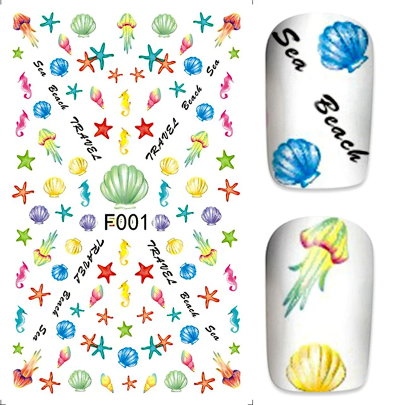

2018 3 sheets DIY Designl Nails Art decorations Stickers aquarium Elements Flurry Ocean Shell Nail decals manicure tools