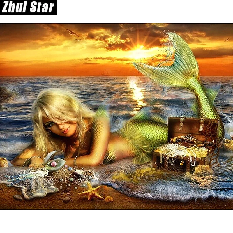 

Zhui Star Full Square Drill 5D DIY Diamond Painting "Mermaid and sea" 3D Embroidery set Cross Stitch Mosaic Decor gift VIP