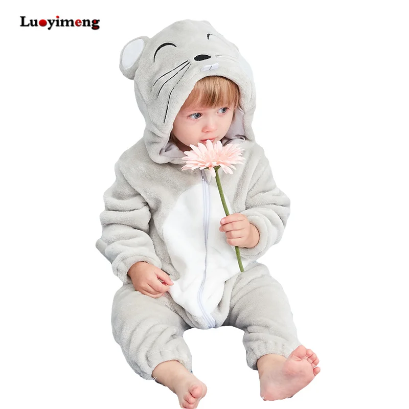 Зимний комбинезон для младенцев; комбинезон для маленьких мальчиков и девочек; Одежда для новорожденных с капюшоном; одежда для малышей; комбинезоны; милые костюмы панды - Цвет: grey mouse