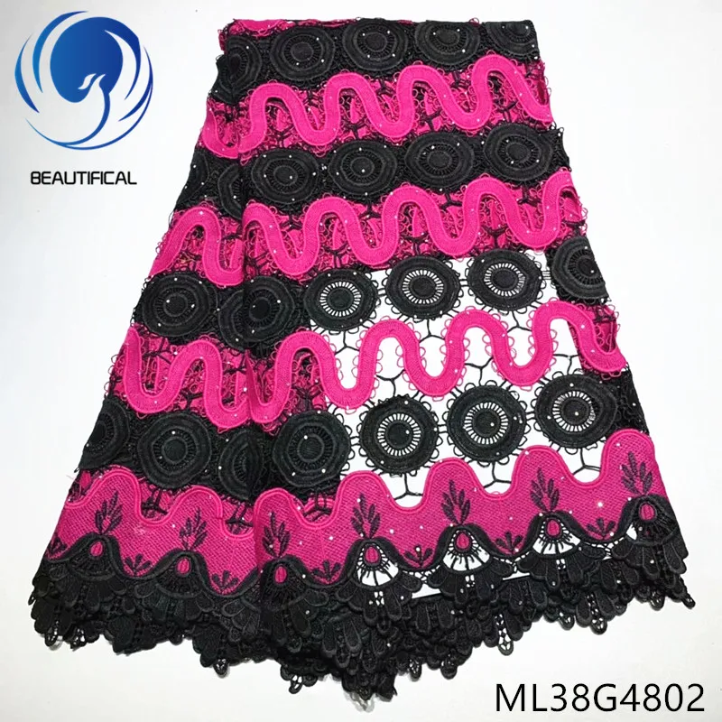 

BEAUTIFICAL african cord lace fabrics Fashion two-tone color water soluble lace fabric with stones 5yards guipure lace ML38G48
