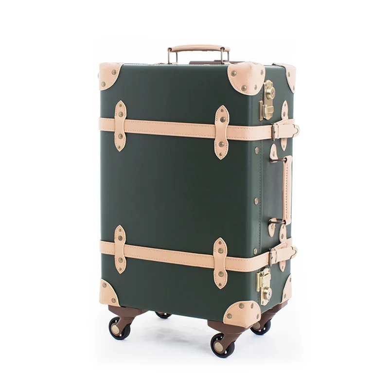 LeTrend Ретро Скалка багаж Спиннер высокой емкости чемодан колеса 20 дюймов студентов носить на тележке водонепроницаемый дорожная сумка - Цвет: green