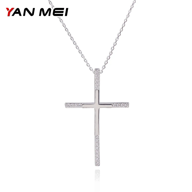 

YAN MEI 2018 New Design Cubic Zirconia Necklace Crystal Brand Cross Pendant for Women and Girl GLD0387
