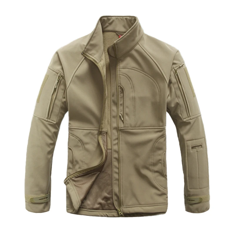 LANBAOSI высокое качество тактическая куртка для мужчин Военная камуфляжная ветрозащитная Флисовая теплая уличная охотничья куртка пальто весна осень - Цвет: Хаки