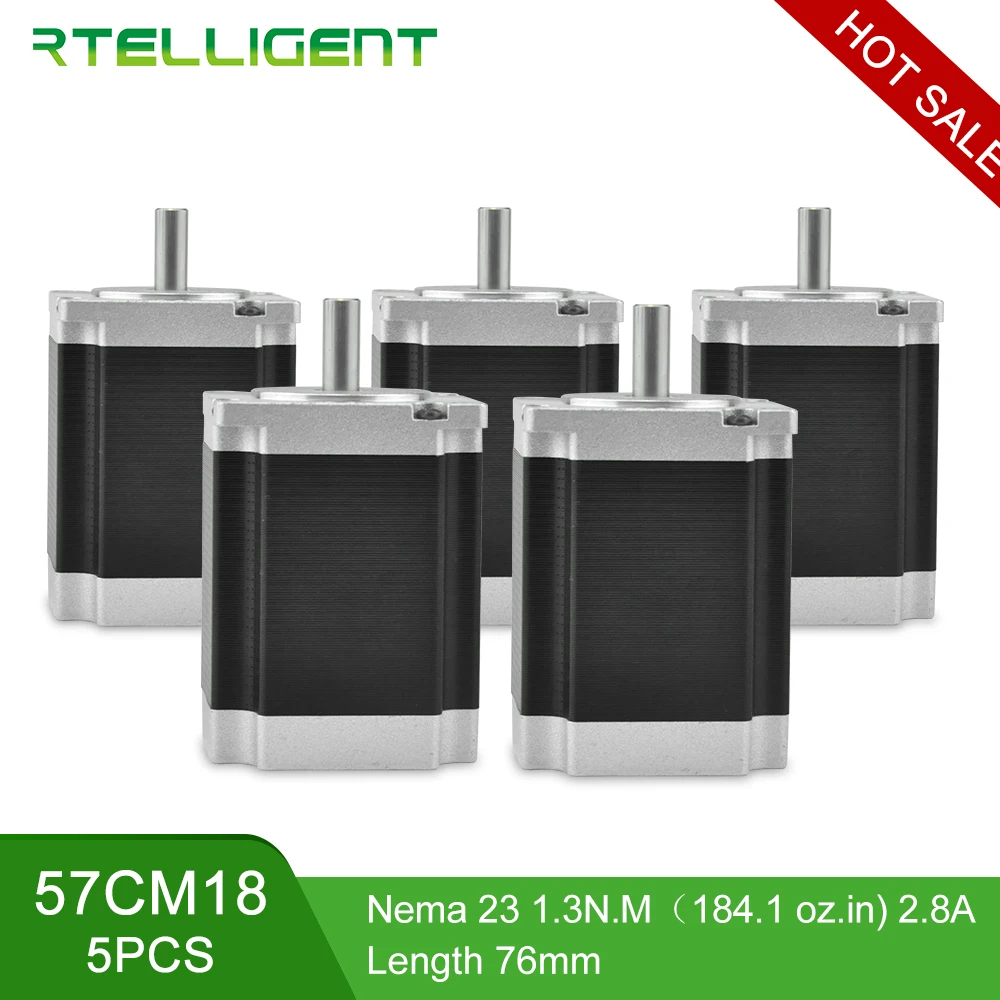 Rtelligent 5 шт. 1,3/2,2/3.0N.M с 4мя фазами, Nema 23 тактовый шаговый двигатель 57*57 6,35/8 мм Diame для гравировальный станок с ЧПУ, фрезерный станок с ЧПУ