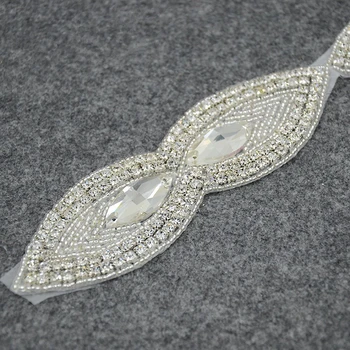 

bridal beaded patch rhinestone applique trimming for wedding dress DIY headeband iron on