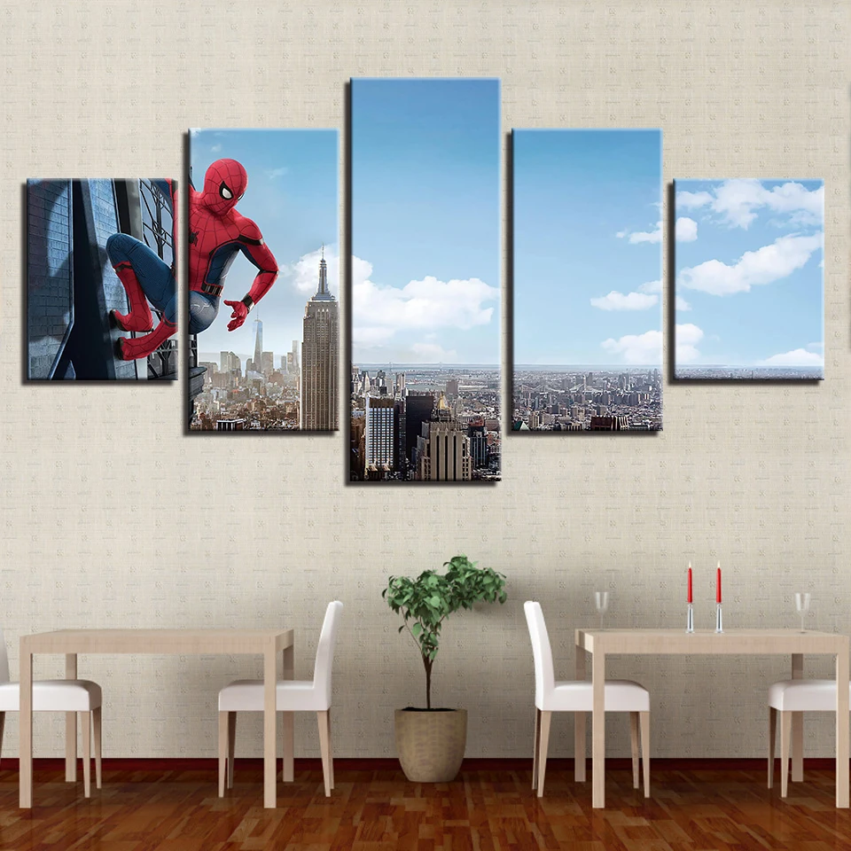 

Wall Art Canvas Painting Home Decor Artwork Spider Man Science Fiction Movie HD Print 5 Piece Canvas Wall Art For Living Room