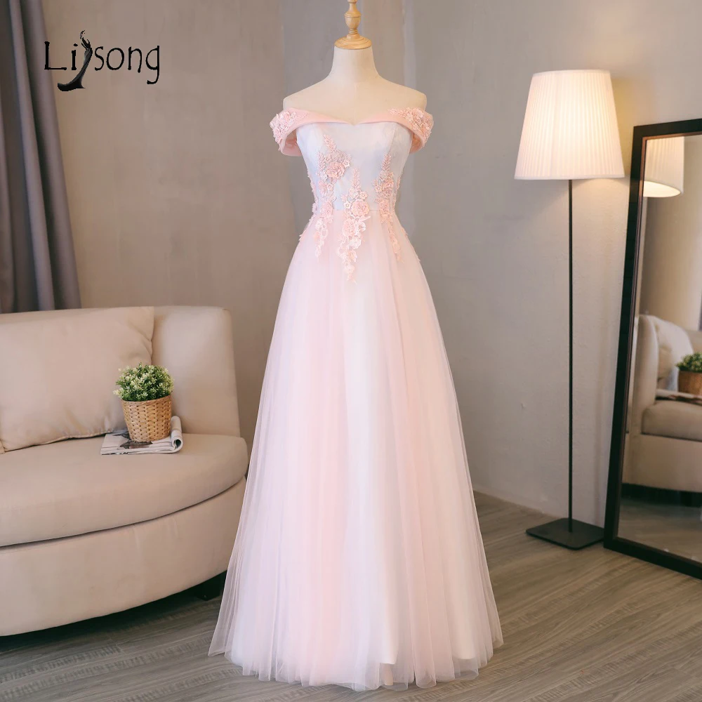 Buy Baby Pink A line Floor Length Prom Dresses Off