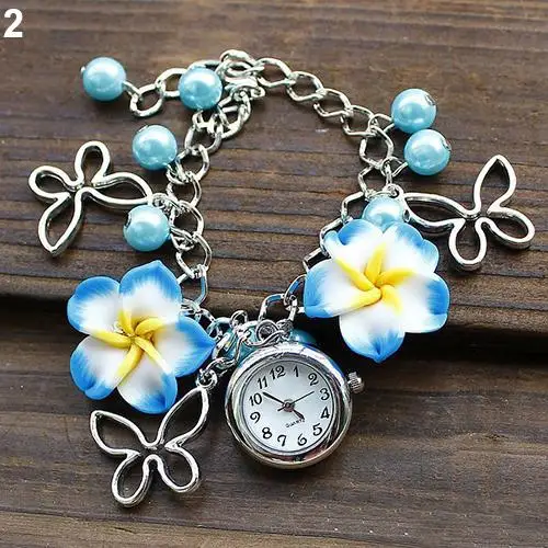 

Fashion Women's Girls Charm Flowers Beads Butterfly Chain Bracelet Wrist Watch