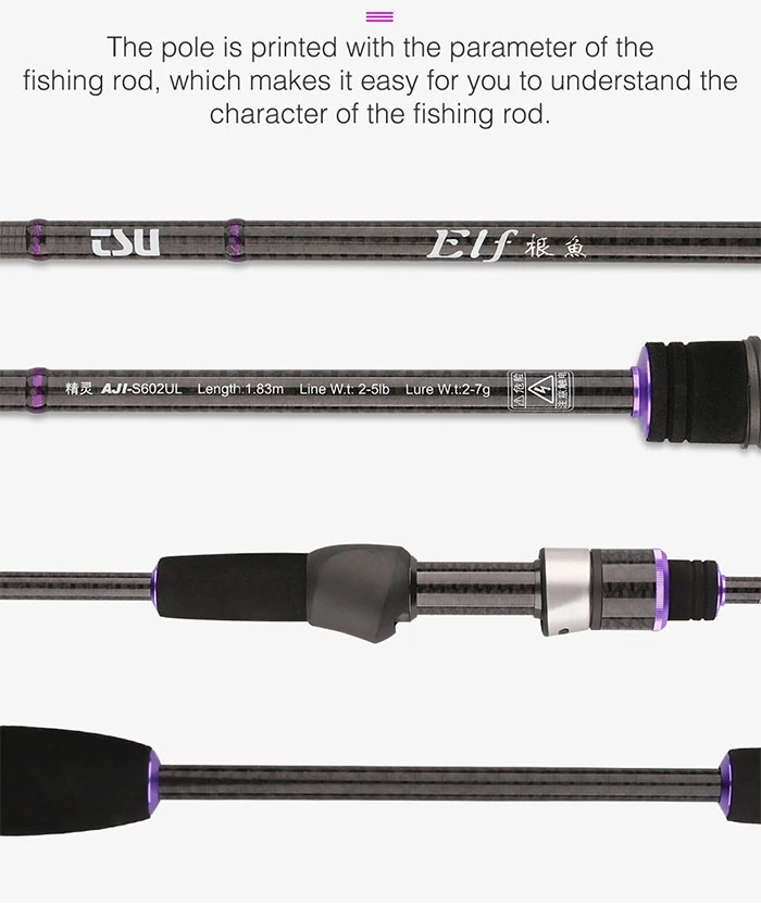 TSURINOYA NEW Ultralight AJING Rod ELF Only Weight 65g UL L 1.83m 2.26m 2.49m 2 Secs ROCKFISH Lure Casting Spinning Fishing Rod