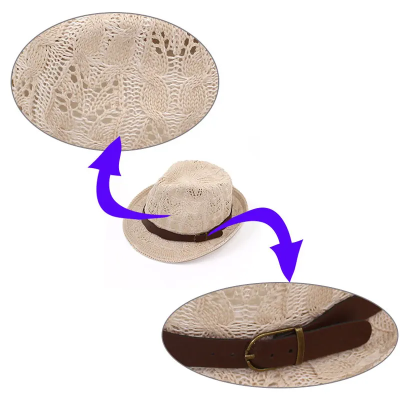 Hats for Women Female Hat Women's Girls Fedora Knitted Chapeu Feminino Autumn Summer Leather Buckle Sun Cap Fashion Jazz - 6