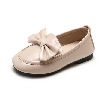 

Leather shoes children's flat casual shoes big bow ballet flat shoes set for baby medium girl