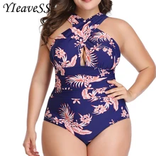 Цельный купальный костюм размера плюс, купальный костюм для женщин, купальный костюм с пуш-ап, винтажный Монокини, боди, пляжная одежда, купальный костюм с высокой посадкой