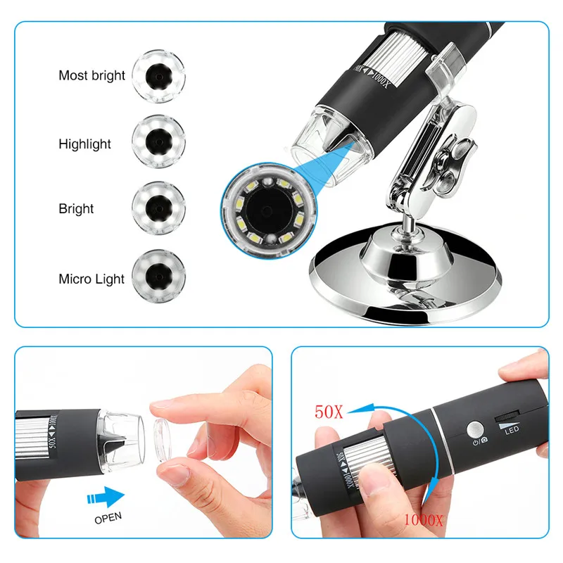 USB Digital Microscope 1000X 8 LED Light WIFI HD Pixel Microscopio movi Endoscope Magnifier Camera For Android iOS Phones iPad (5)