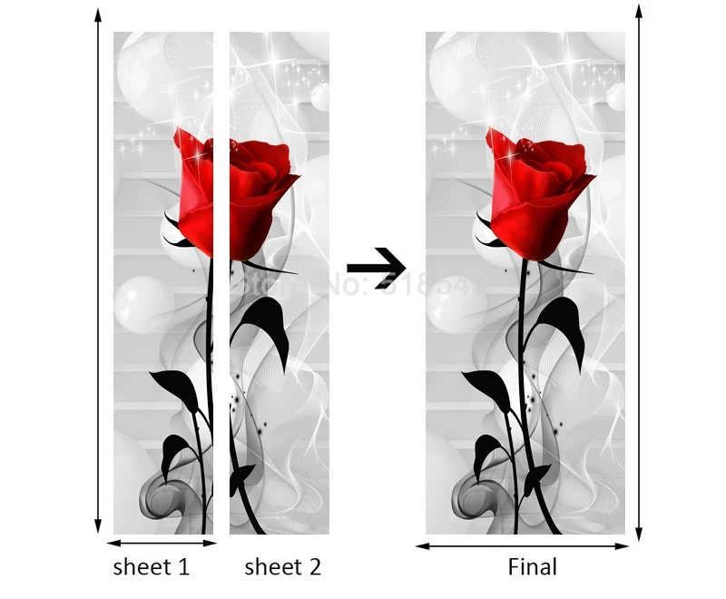 Красная роза цветок Креативный DIY самоклеющаяся наклейка на дверь для гостиной, спальни, ванной комнаты, двери, украшения ПВХ, водонепроницаемая настенная роспись