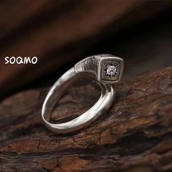 

SOQMO Solid 925 Sterling Silver White Zircon Virgin Mary Sculpture Open Ring Women Men Vintage Gift for Christian Ring Jewelry