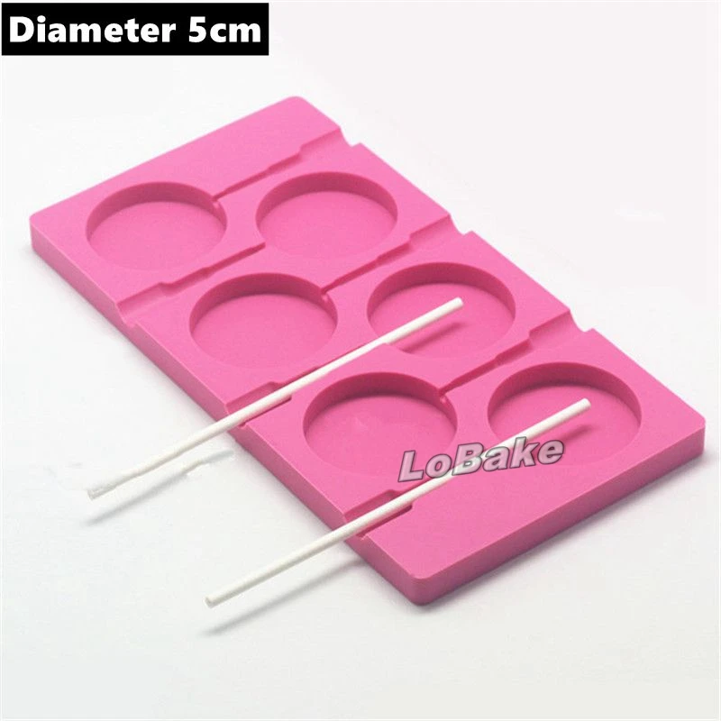 

Newest 6 cavities pink each well 5cm diameter thin round silicone lollipop chocolate chip ice cube moulds DIY baking supplies