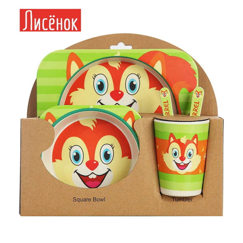 A set of children's dishes, cutlery, creative gifts for children. Environmentally friendly children's bamboo dishe.s./5 pieces - Цвет: Слоновая кость