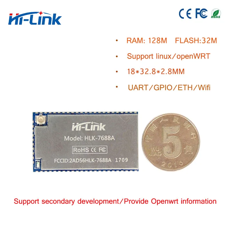 5 шт/лот, новая версия UART для Ethernet, беспроводной роутер под прошивку OpenWRT модуль, умный дом MT7688, 128 м ram, 32 м flash