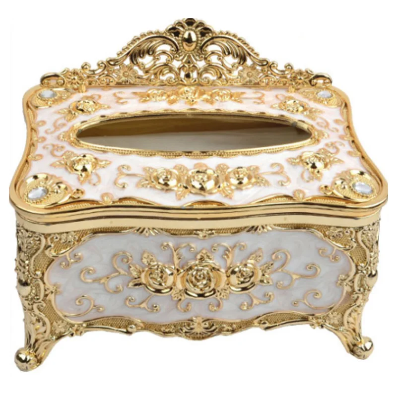 JX-LCLYL Elegant Gold Tissue Box Cover Chic Napkin Case Holder Hotel Home Decor Organizer