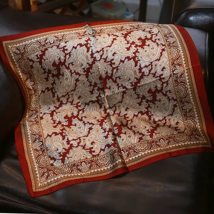 Модный шейный платок для женщин цветочный принт шелк хиджаб шарфы женские 53*53 см роскошные квадратные шарфы-повязки для дам - Цвет: Красный