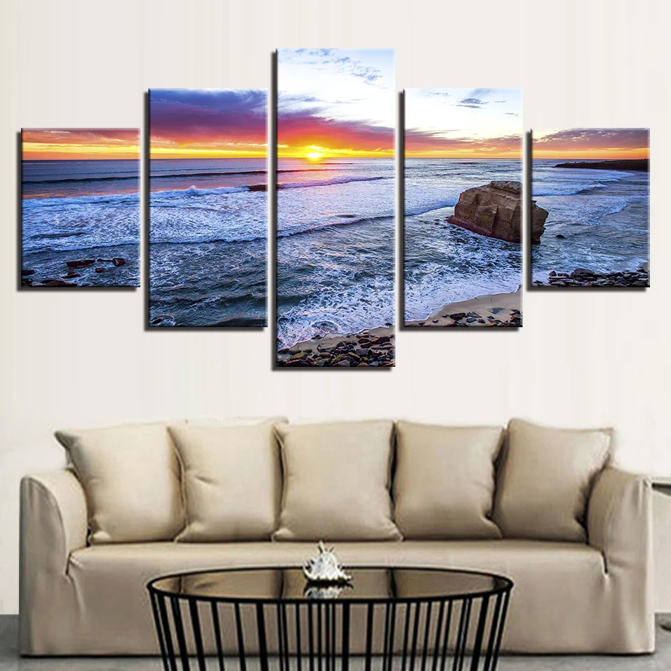 Modular Poster Framework Pictures Home Decor 5 Panel Sunset Sea View Hd ...