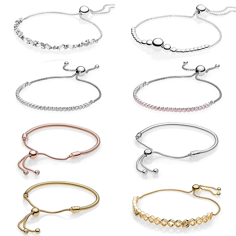 

2018 Winter 925 Sterling Silver Original String of Beads Sliding Sparkling Strand Europe Bracelet Fit Bangle Charm DIY Jewelry