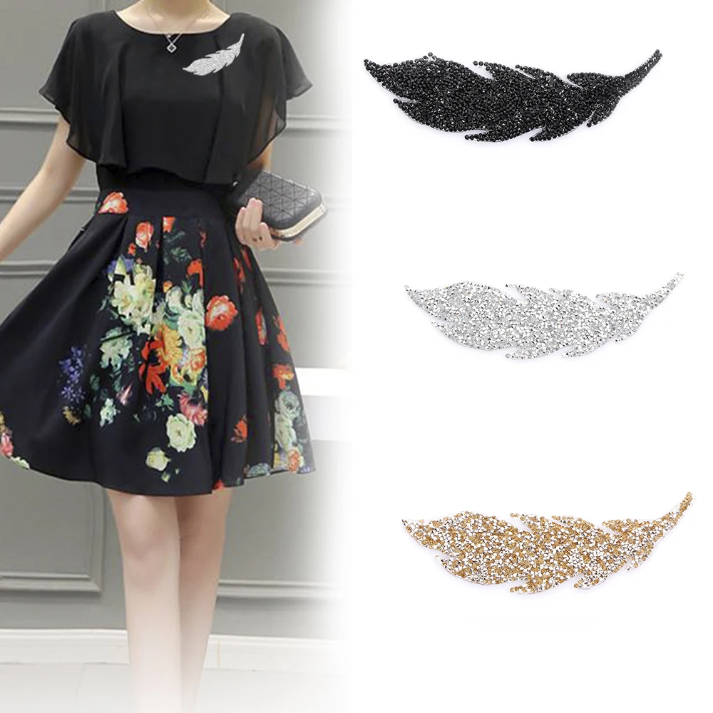 

Rhinestone Leaves Sequin Embroidery Patch For Clothing DIY Iron-on Dress Clothes Sequin Appliques Thermal TransferBadge Fabric